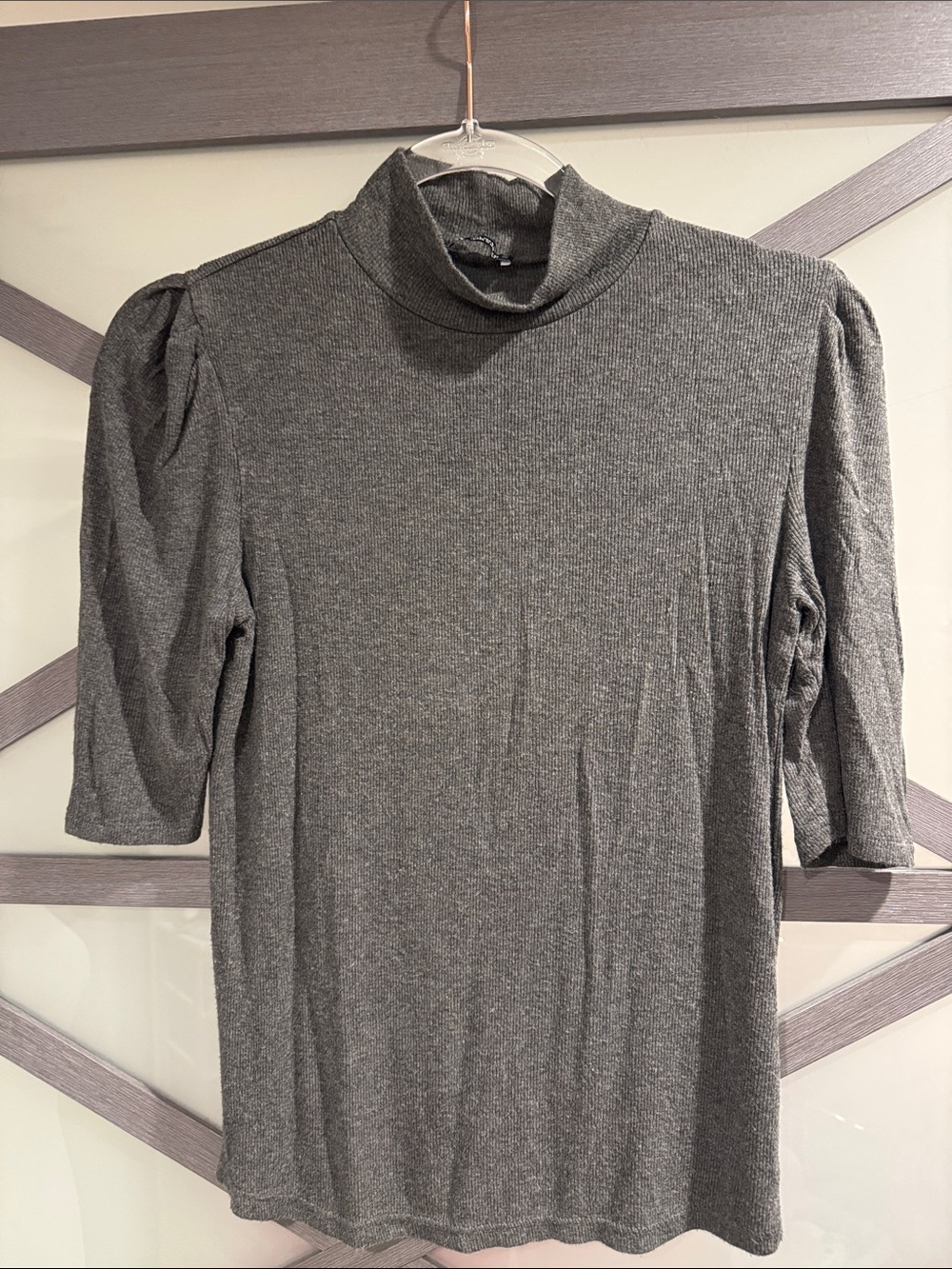 Zara Charcoal Ribbed Mock Neck Top
